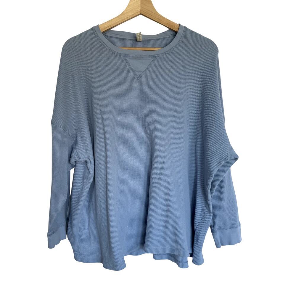 Intimately Free People oversized waffle knit blue sweater women's size XS cotton